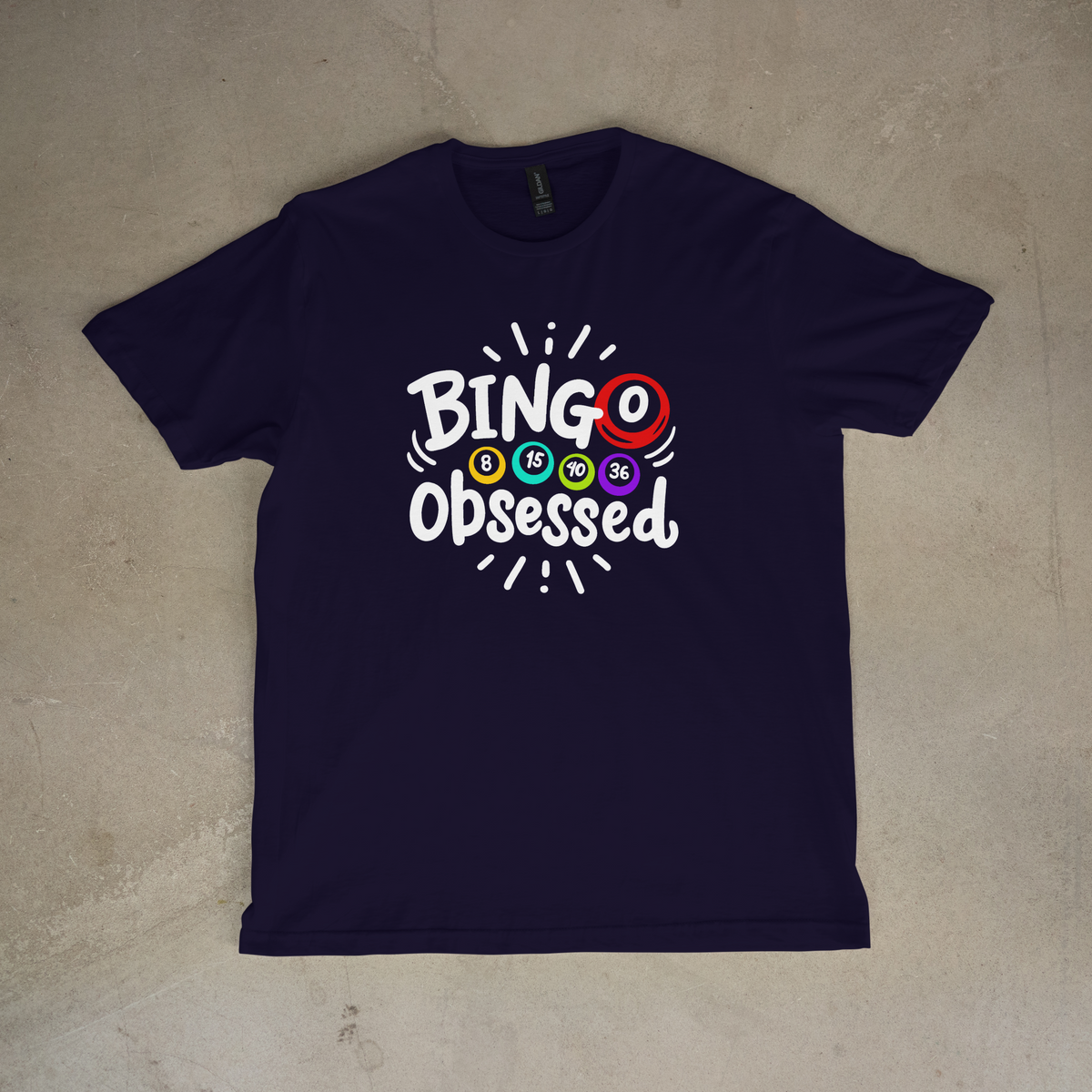 Bingo Obsessed t-shirt with colorful bingo balls, 550strong Family Bingo Shirts