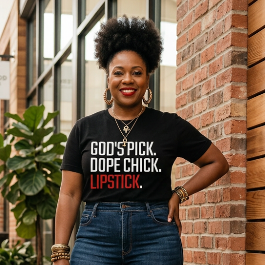 God’s Pick Dope Chick Lipstick Shirt | Women Empowerment Tee | Faith Based Graphic T-Shirt | Stylish Black Girl Magic Tee - 550strong