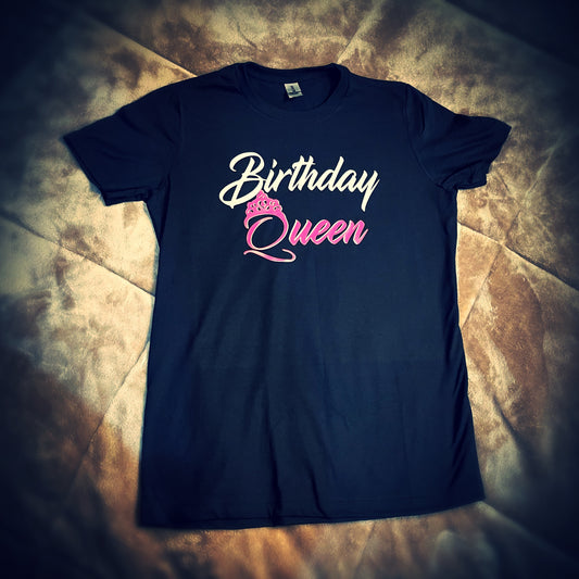 Birthday Queen T-Shirt (Pink, Black, and White)