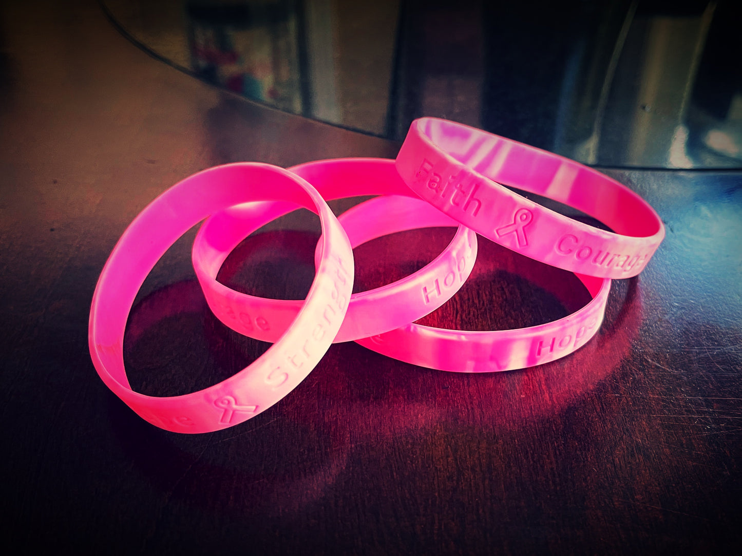 Breast Cancer Awareness Pink Ribbon Silicone Bracelets | Strength, Faith, Courage, and Hope in Pink Bracelet