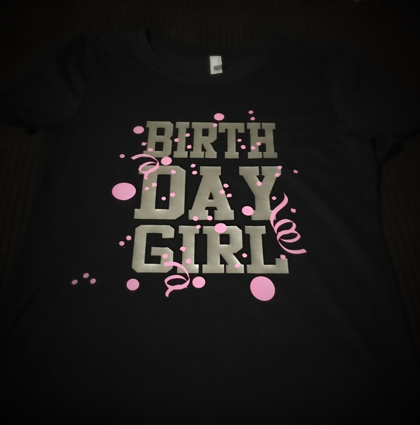 Birthday Girl T-Shirt (Black with Silver and Light Pink Graphics) - 550strong