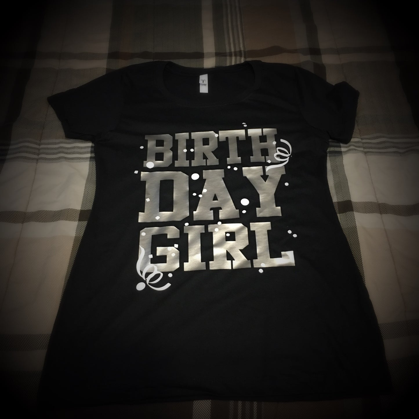 Birthday Girl T-Shirt (Black with Silver and White Graphics) - 550strong