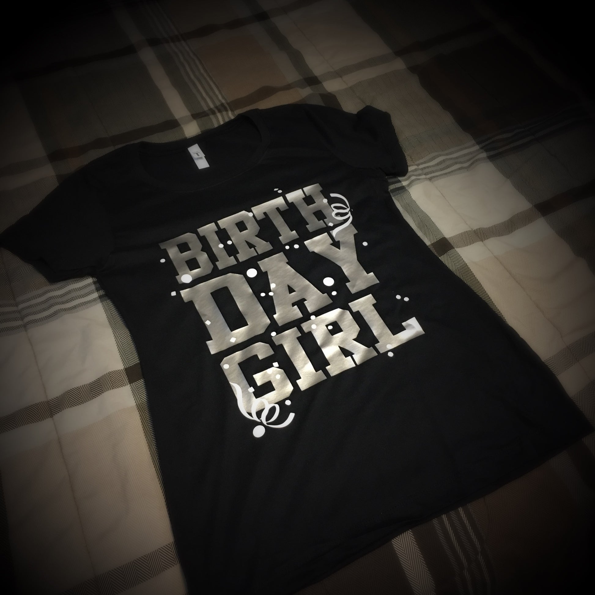 Birthday Girl T-Shirt (Black with Silver and White Graphics) - 550strong